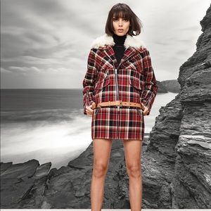 Rag & Bone Set: Shearling red plaid jacket + skirt